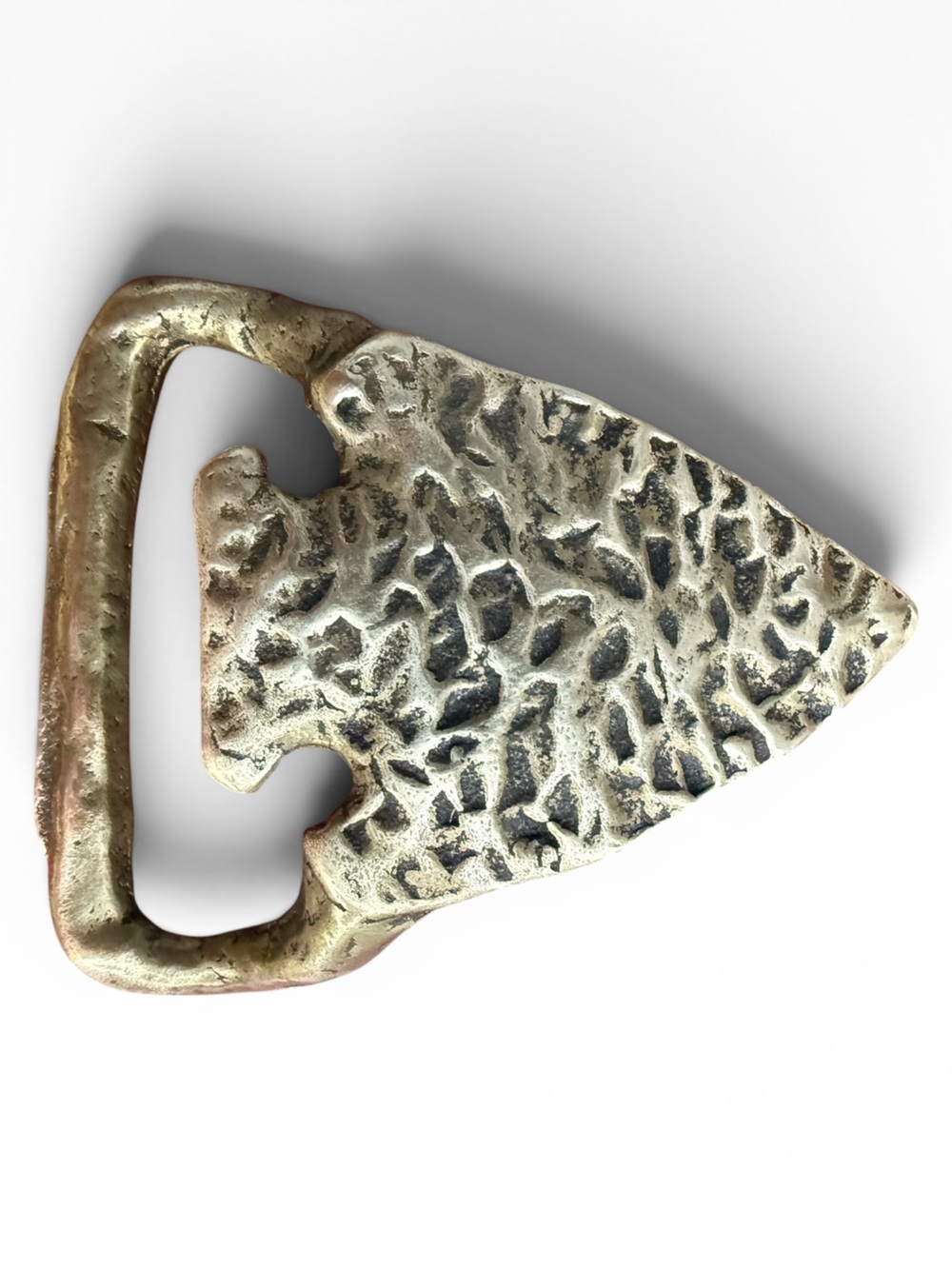 Vintage Solid Brass Arrowhead Belt Buckle Hammered Texture Western 3 Inch Wide